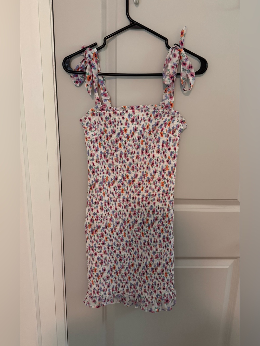 Japna White Floral Tie-Shoulder Smocked Sundress